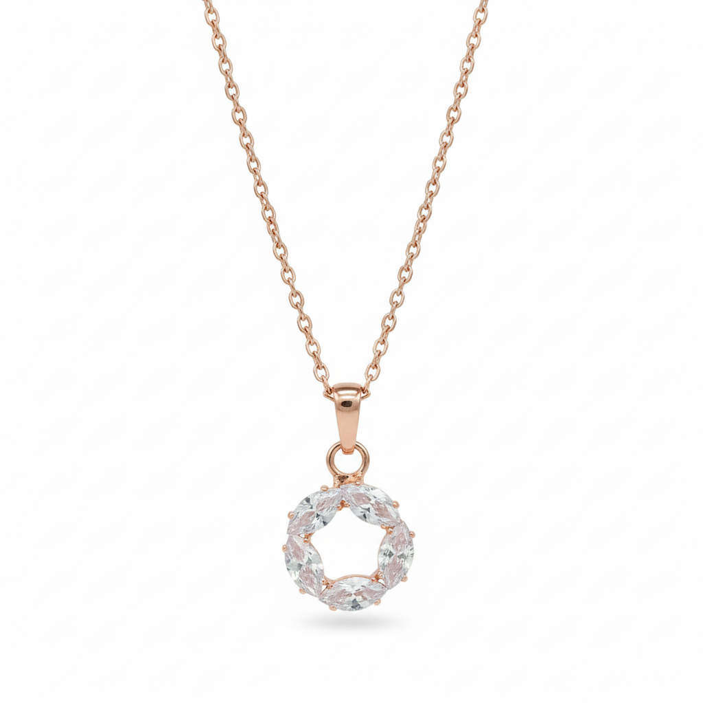JewelMaze Rose Gold Plated Chain Pendant Earrings Rings And Bracelet Jewellery Combo Set