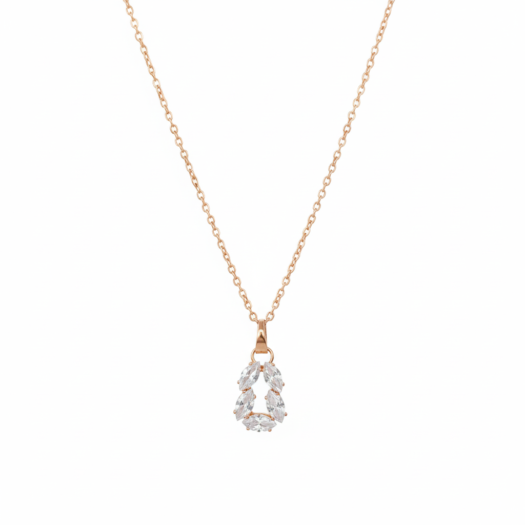 JewelMaze Rose Gold Plated Chain Pendant Earrings Rings And Bracelet Jewellery Combo Set
