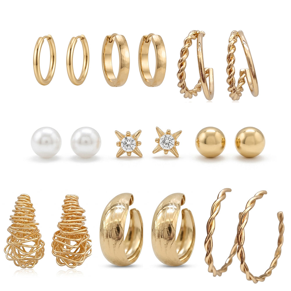 JewelMaze Set Of 9 Korean Style Gold Plated Earrings Combo