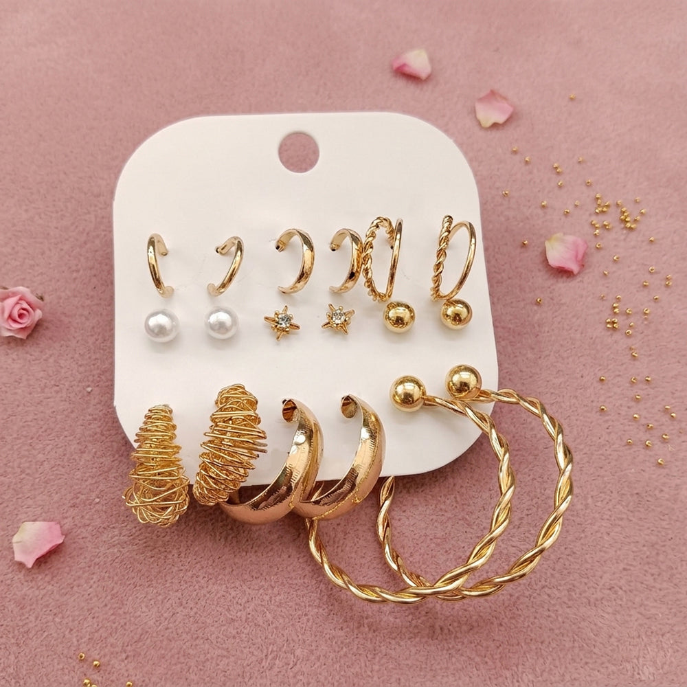 JewelMaze Set Of 9 Korean Style Gold Plated Earrings Combo