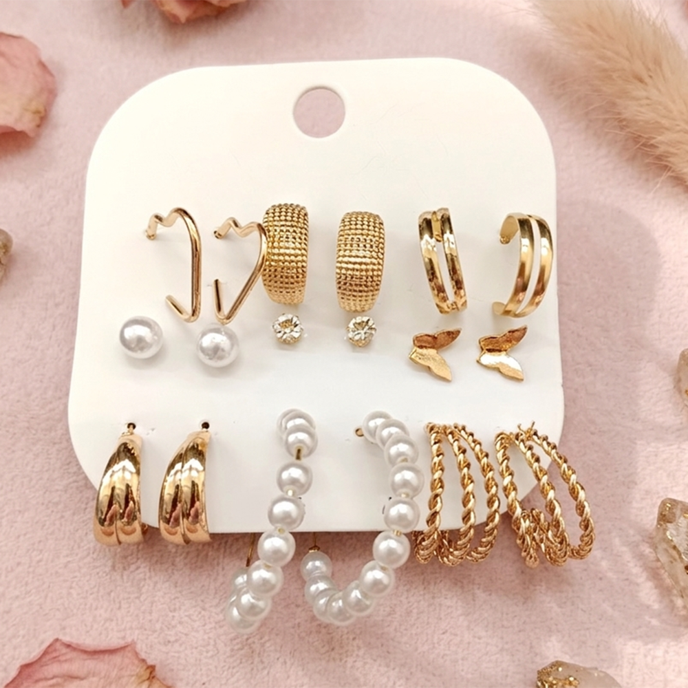 JewelMaze Set Of 9 Korean Style Gold Plated Earrings Combo