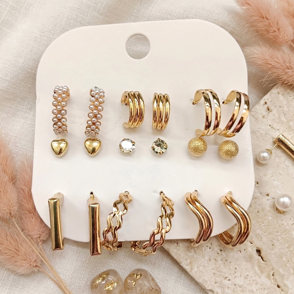 JewelMaze Set Of 9 Korean Style Gold Plated Earrings Combo