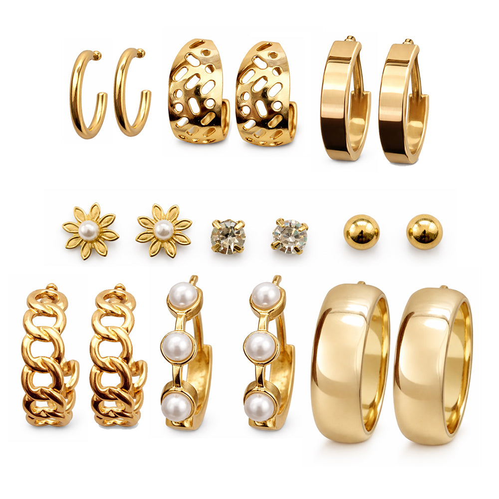 JewelMaze Set Of 9 Korean Style Gold Plated Earrings Combo