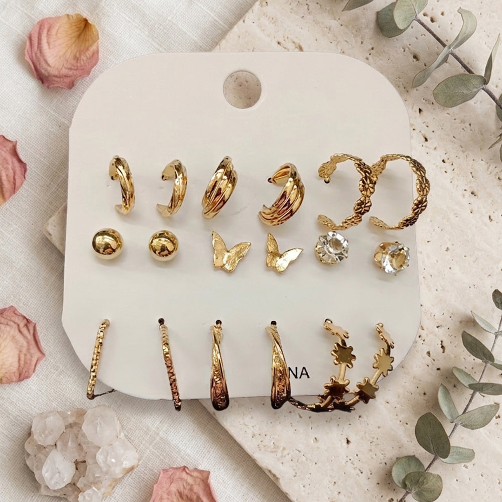 JewelMaze Set Of 9 Korean Style Gold Plated Earrings Combo