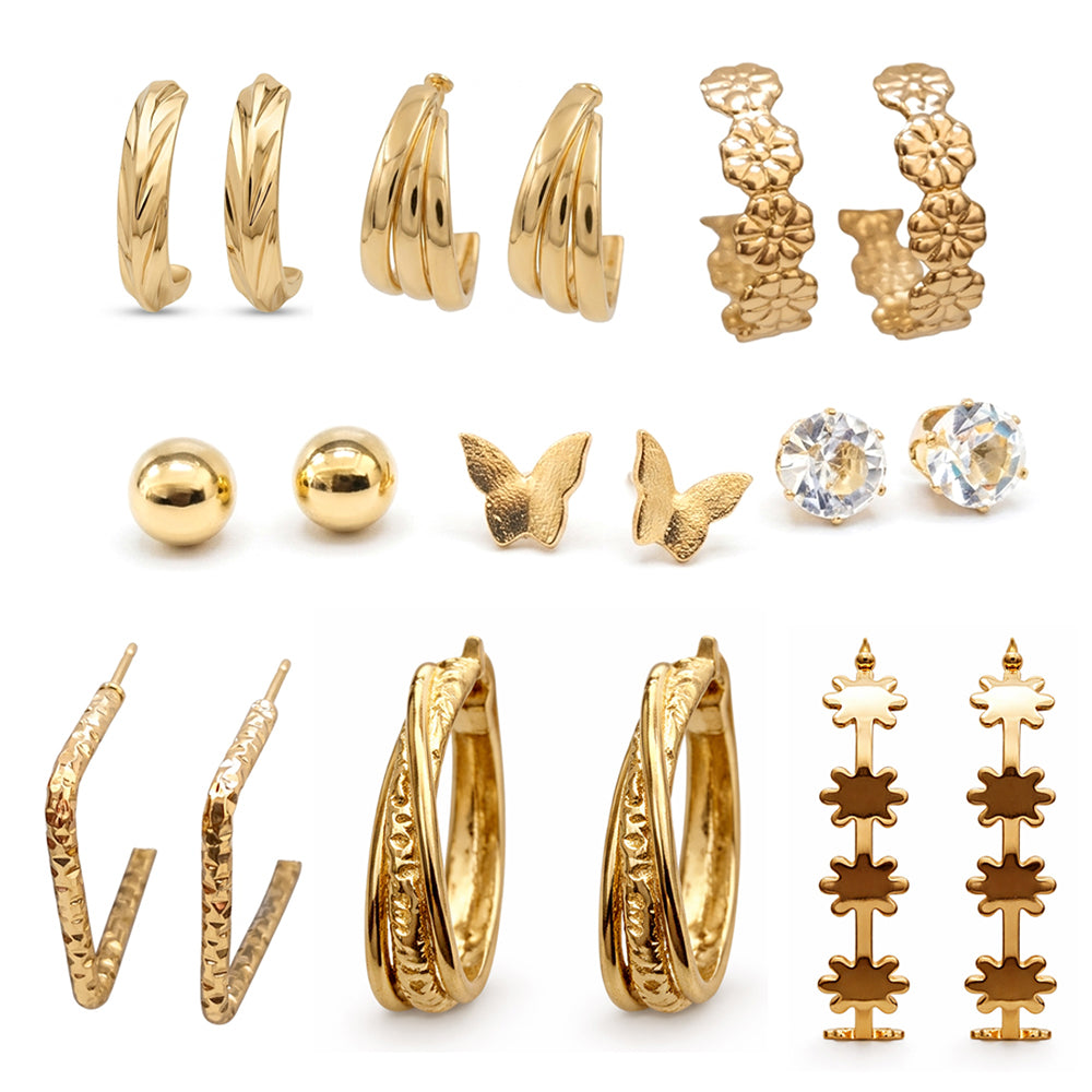 JewelMaze Set Of 9 Korean Style Gold Plated Earrings Combo