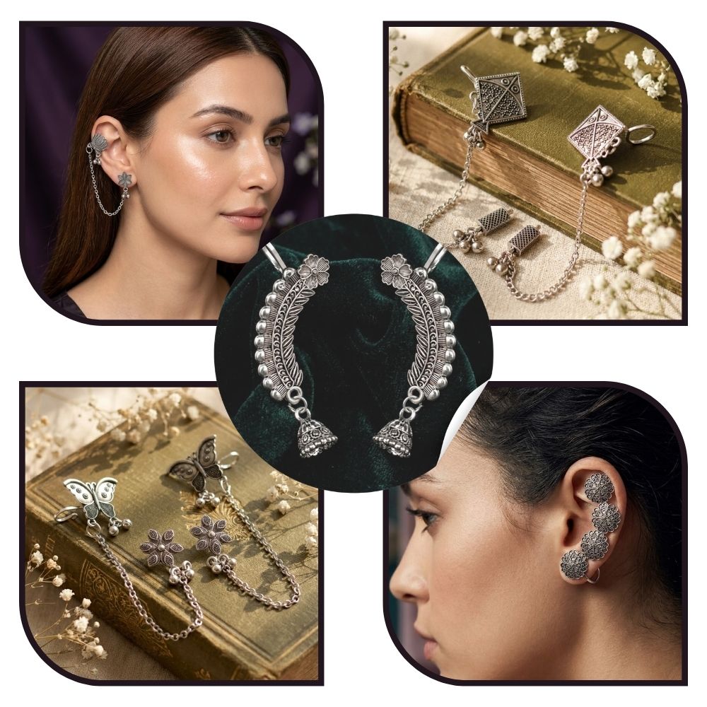 JewelMaze Set of 5 Oxidised Earcuff Earrings Combo