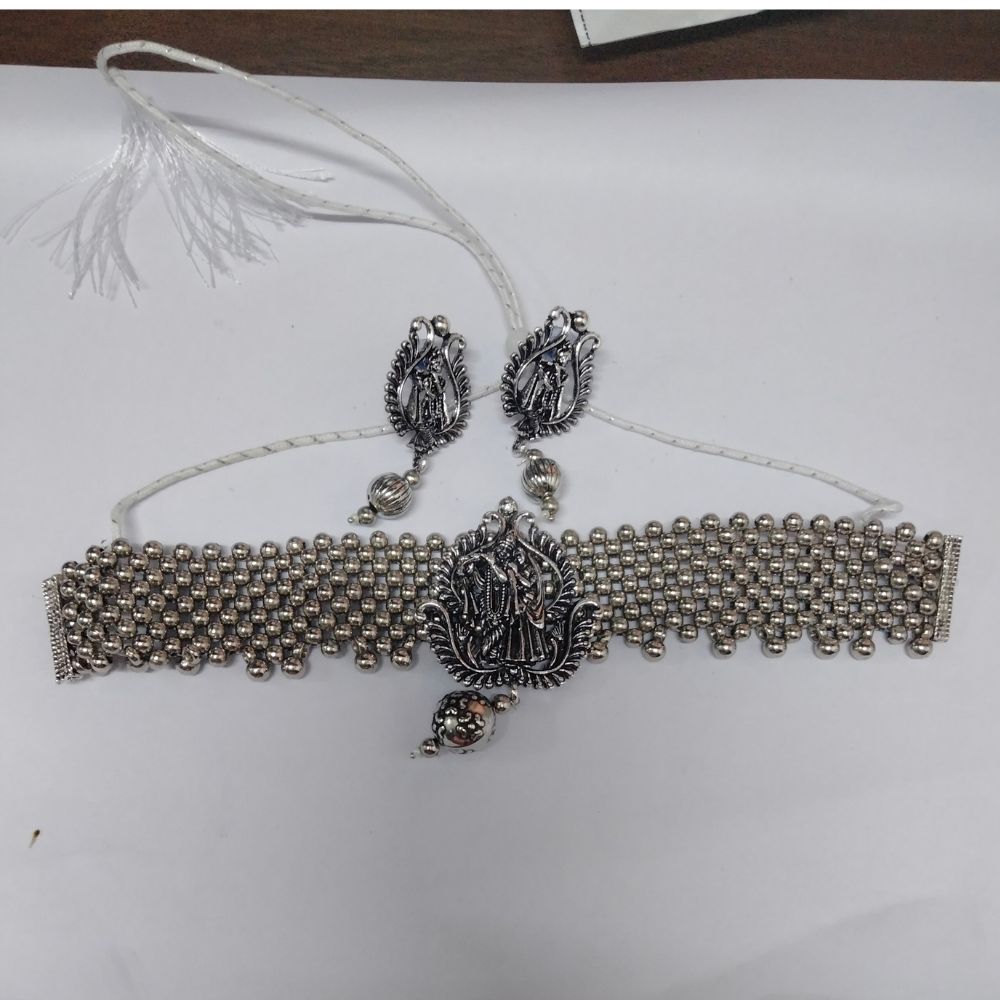 JewelMaze Antique Oxidised Jewelry Choker Necklace Set For Women