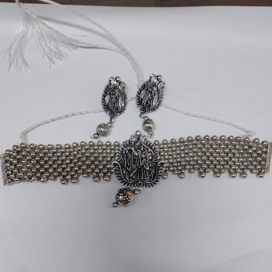 JewelMaze Antique Oxidised Jewelry Choker Necklace Set For Women