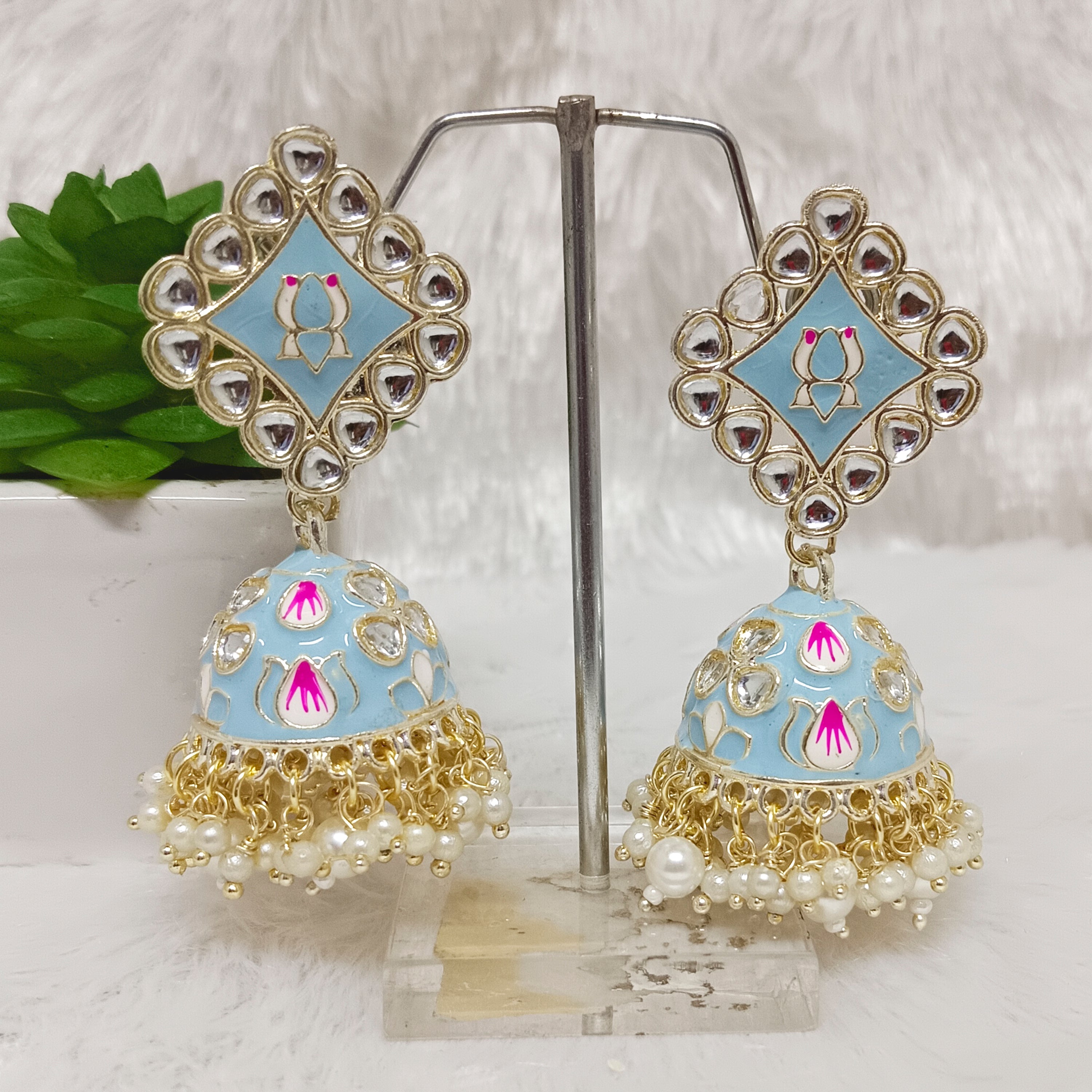 Jewelmaze Traditional Meenakari Jhumki Earrings for Women