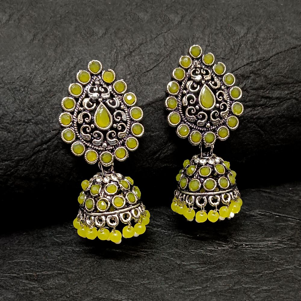 JewelMaze Oxidised Plated Kundan Jhumki Earrings - 10161139MH