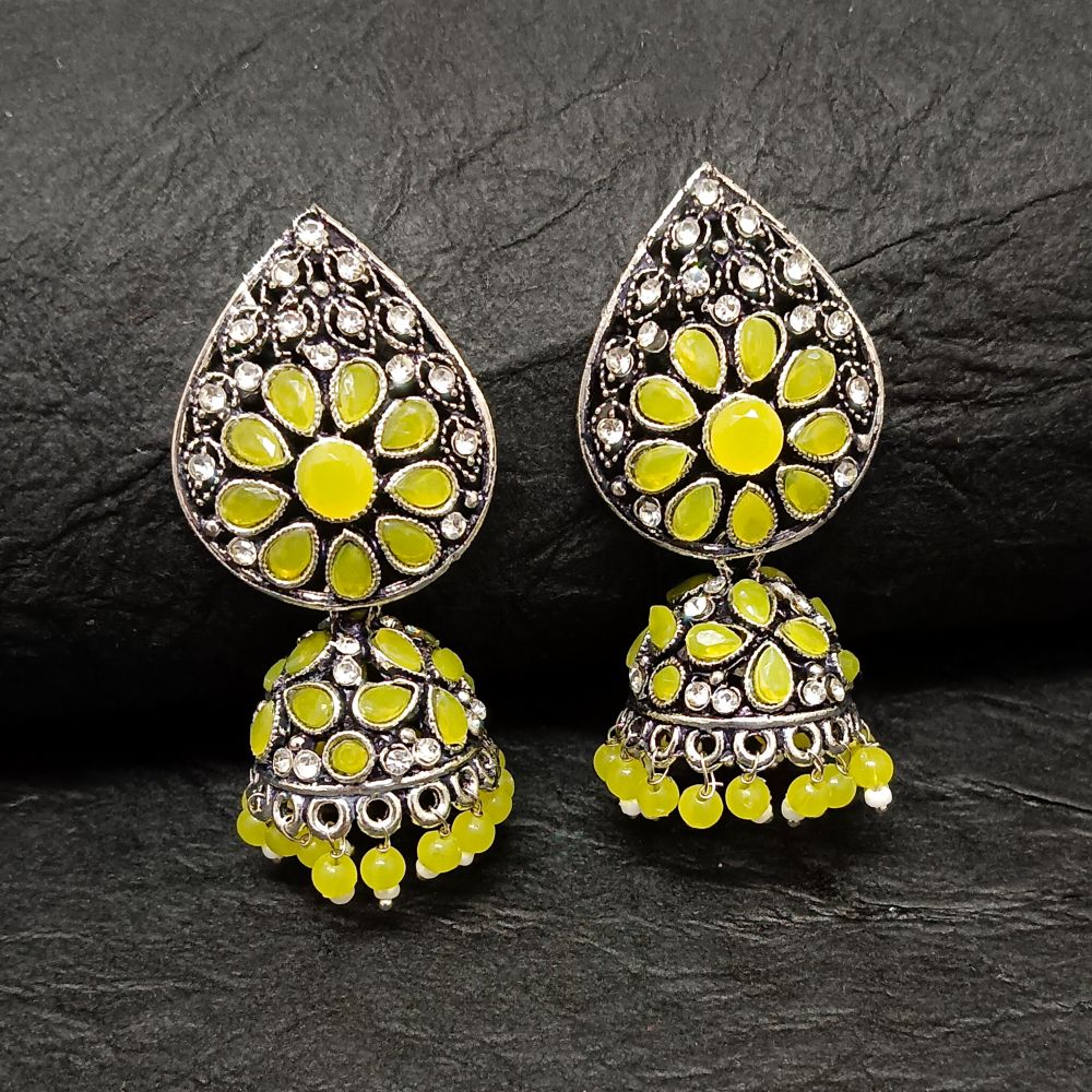 JewelMaze Oxidised Plated Kundan Jhumki Earrings - 10161140MH