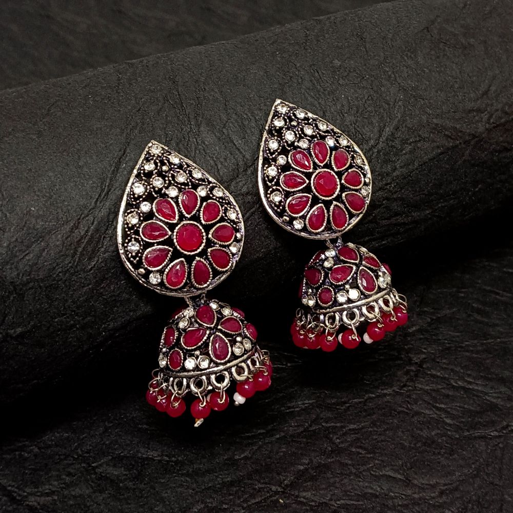 JewelMaze Oxidised Plated Kundan Jhumki Earrings