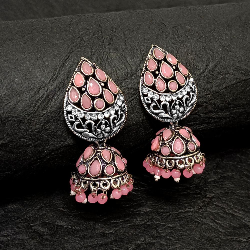 JewelMaze Oxidised Plated Kundan Jhumki Earrings - 10161141LPI