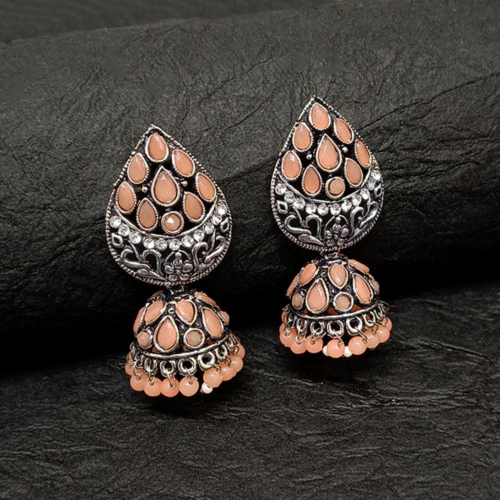 JewelMaze Oxidised Plated Kundan Jhumki Earrings - 10161141PE