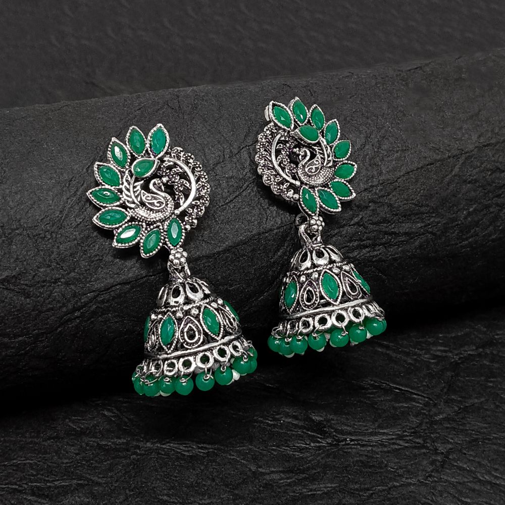 JewelMaze Oxidised Plated Kundan Jhumki Earrings