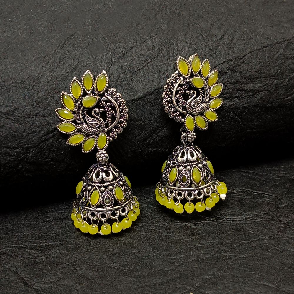 JewelMaze Oxidised Plated Kundan Jhumki Earrings