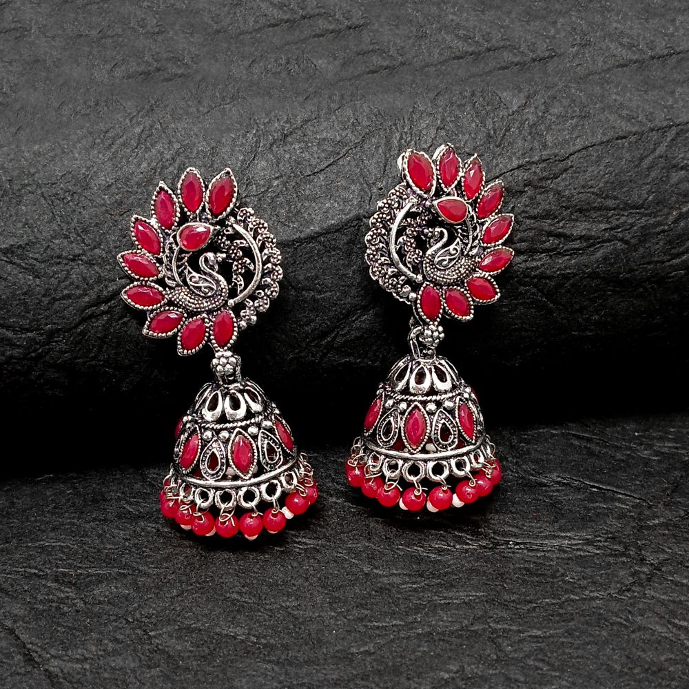 JewelMaze Oxidised Plated Kundan Jhumki Earrings