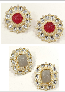 JewelMaze Gold Plated Kundan Stone Stud Combo - 10161151ML