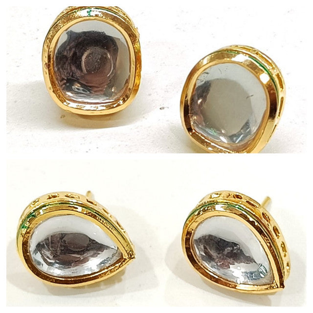JewelMaze Gold Plated Kundan Stone Stud Combo - 10161152WH