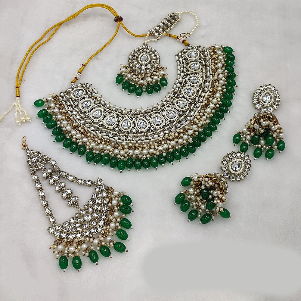 JewelMaze Gold Plated Kundan Stone And Pearls Choker Necklace Set - 10573590WH