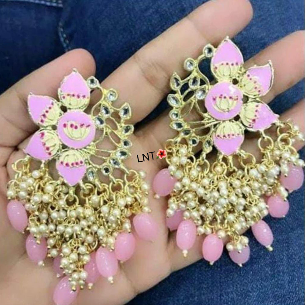 JewelMaze Gold Plated Pearls And Meenakari Dangler Earrings - 10573591GR