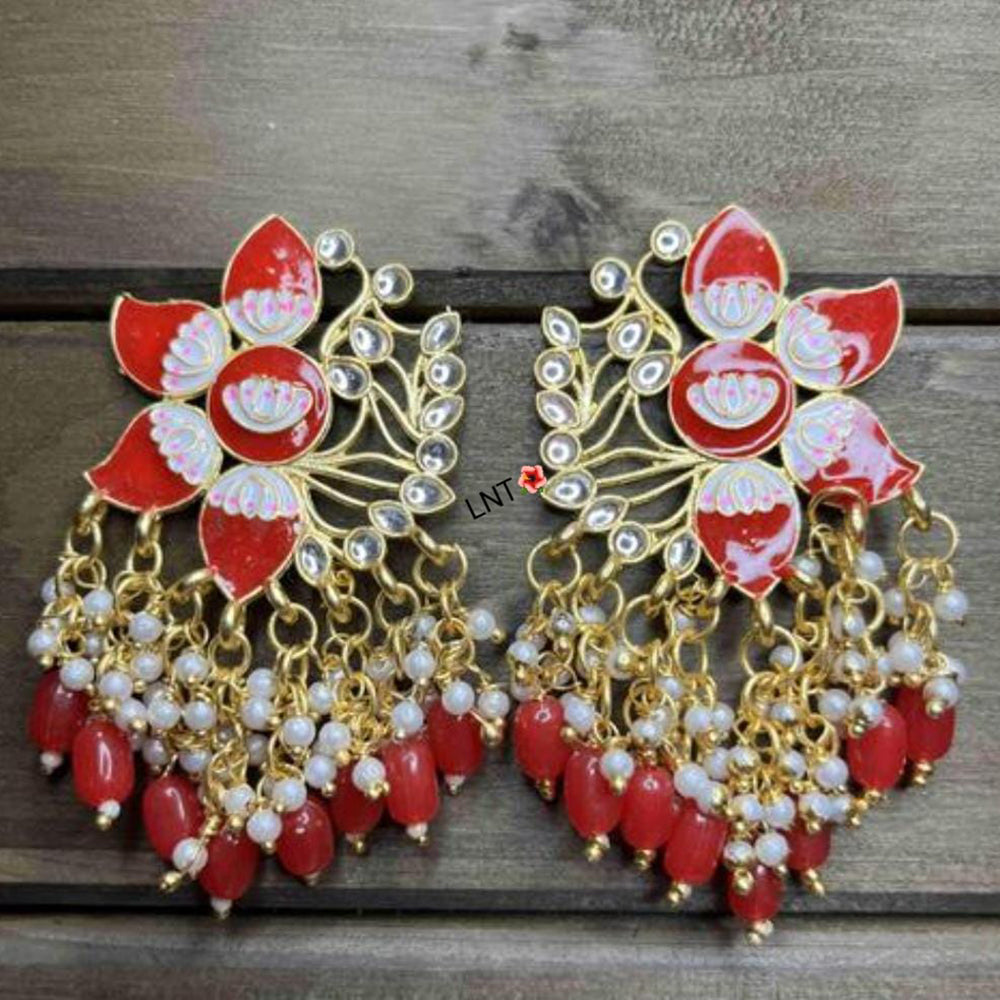 JewelMaze Gold Plated Pearls And Meenakari Dangler Earrings - 10573591GR