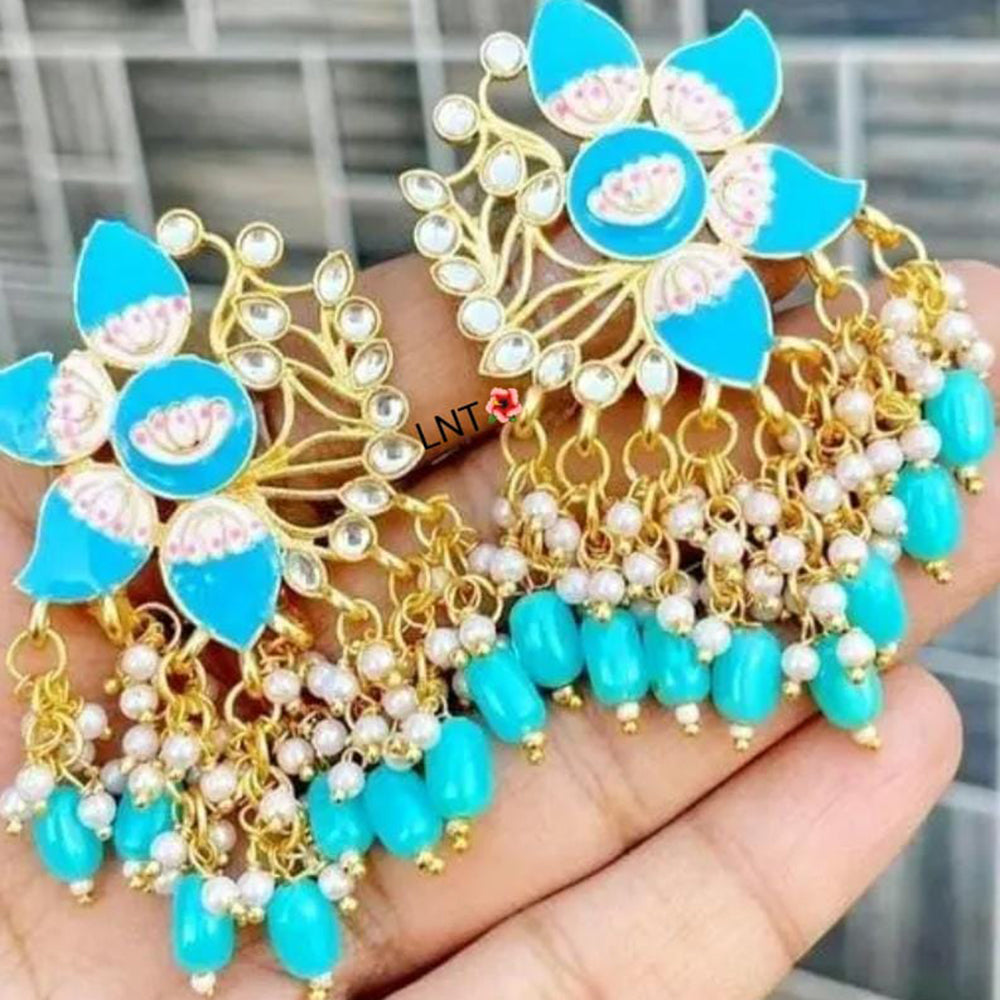 JewelMaze Gold Plated Pearls And Meenakari Dangler Earrings - 10573591GR