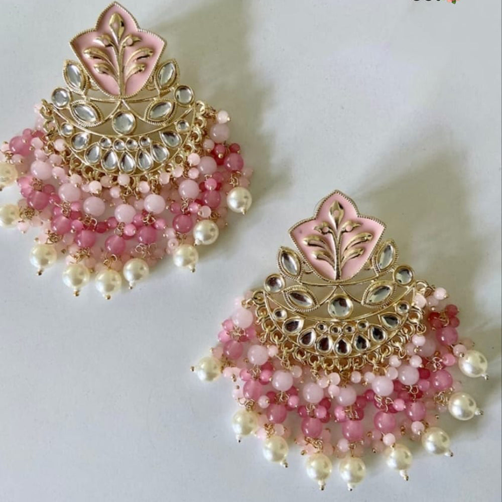 JewelMaze Gold Plated Pearls And Meenakari Dangler Earrings - 10573593BL