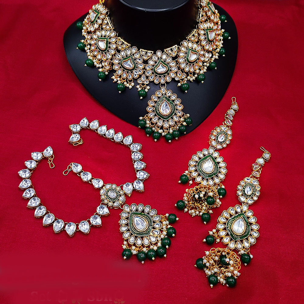 JewelMaze Gold Plated Austrian Stone Pearls Choker Meenakari Necklace Set - 10573601GR