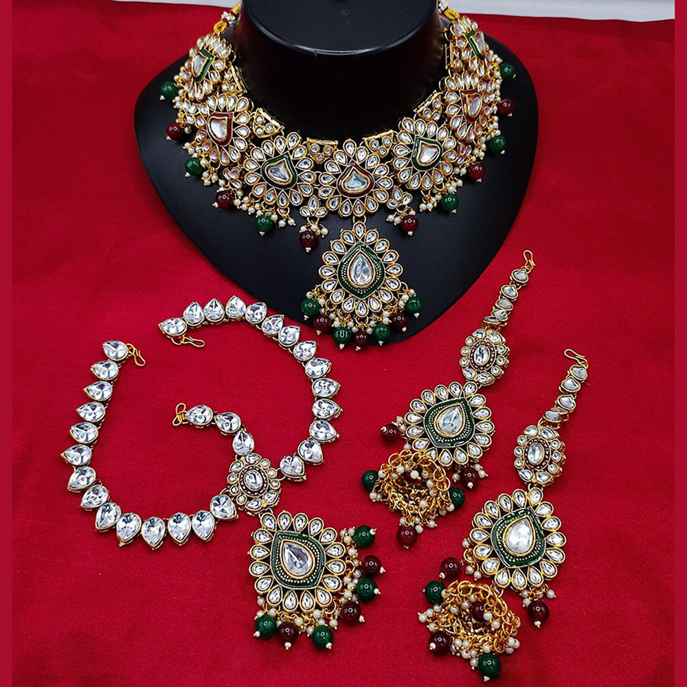 JewelMaze Gold Plated Austrian Stone Pearls Choker Meenakari Necklace Set - 10573601GR