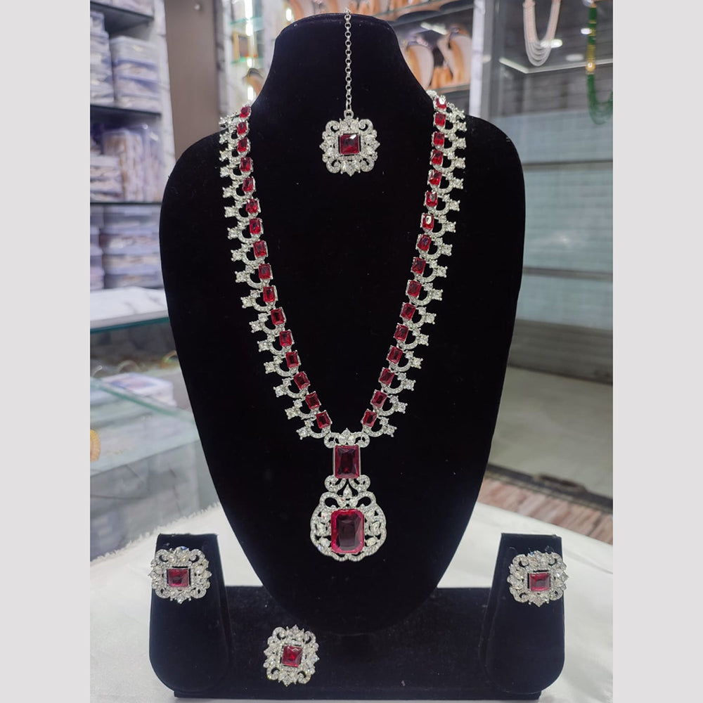 JewelMaze Silver Plated Austrian Stone Necklace Set - 10573606GR