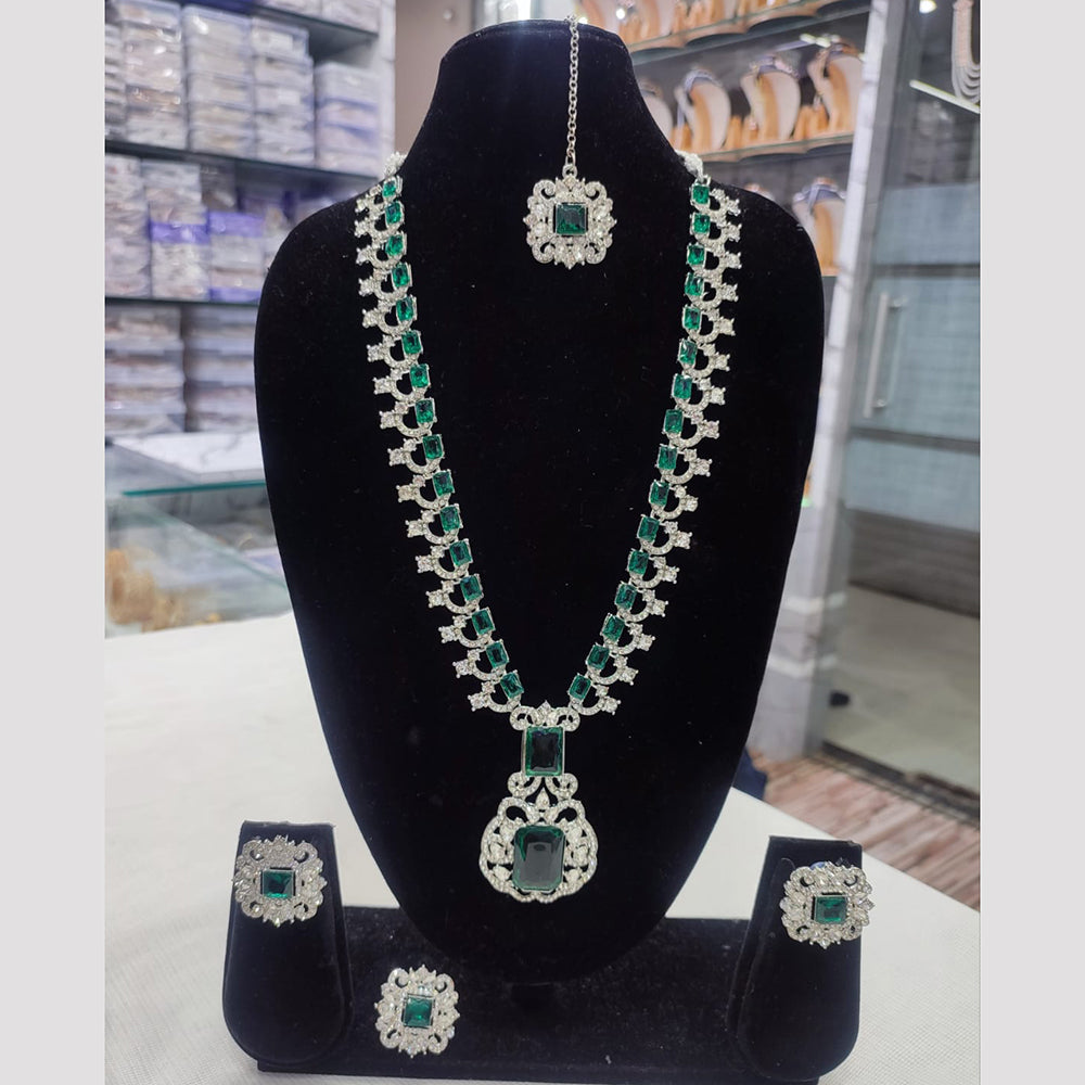 JewelMaze Silver Plated Austrian Stone Necklace Set - 10573606GR