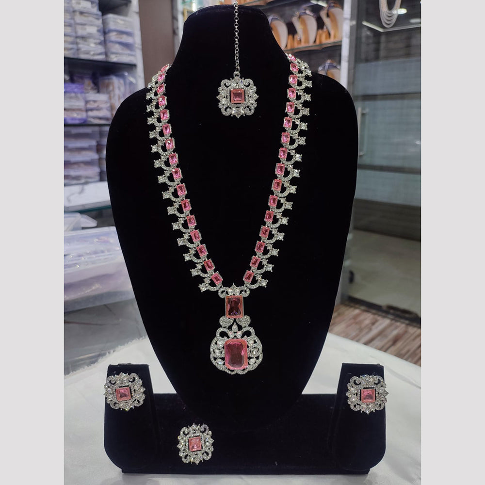 JewelMaze Silver Plated Austrian Stone Necklace Set - 10573606GR