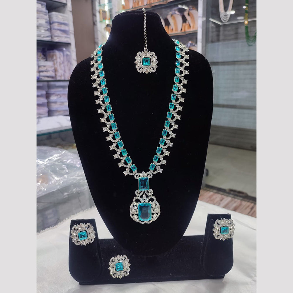 JewelMaze Silver Plated Austrian Stone Necklace Set - 10573606GR