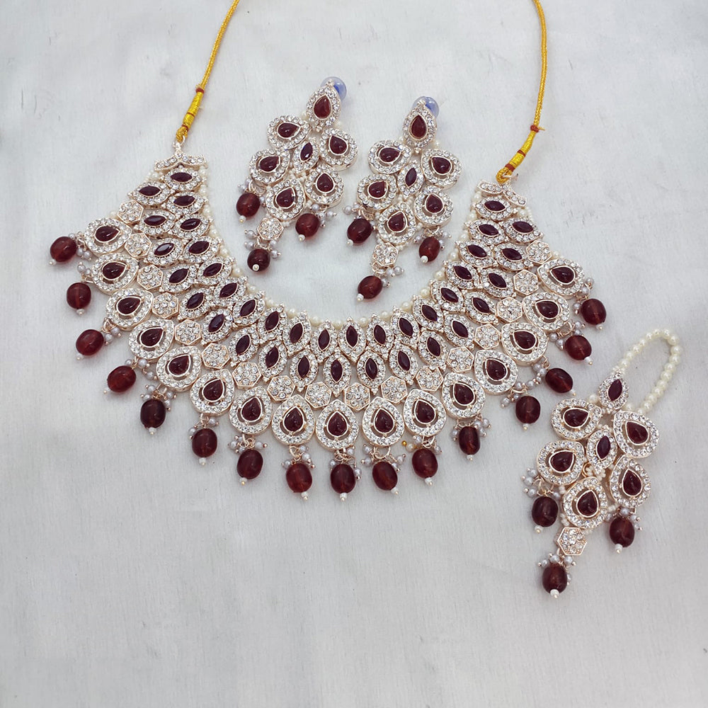 JewelMaze Silver Plated Austrian Stone And Beads Choker Necklace Set - 10573607GR