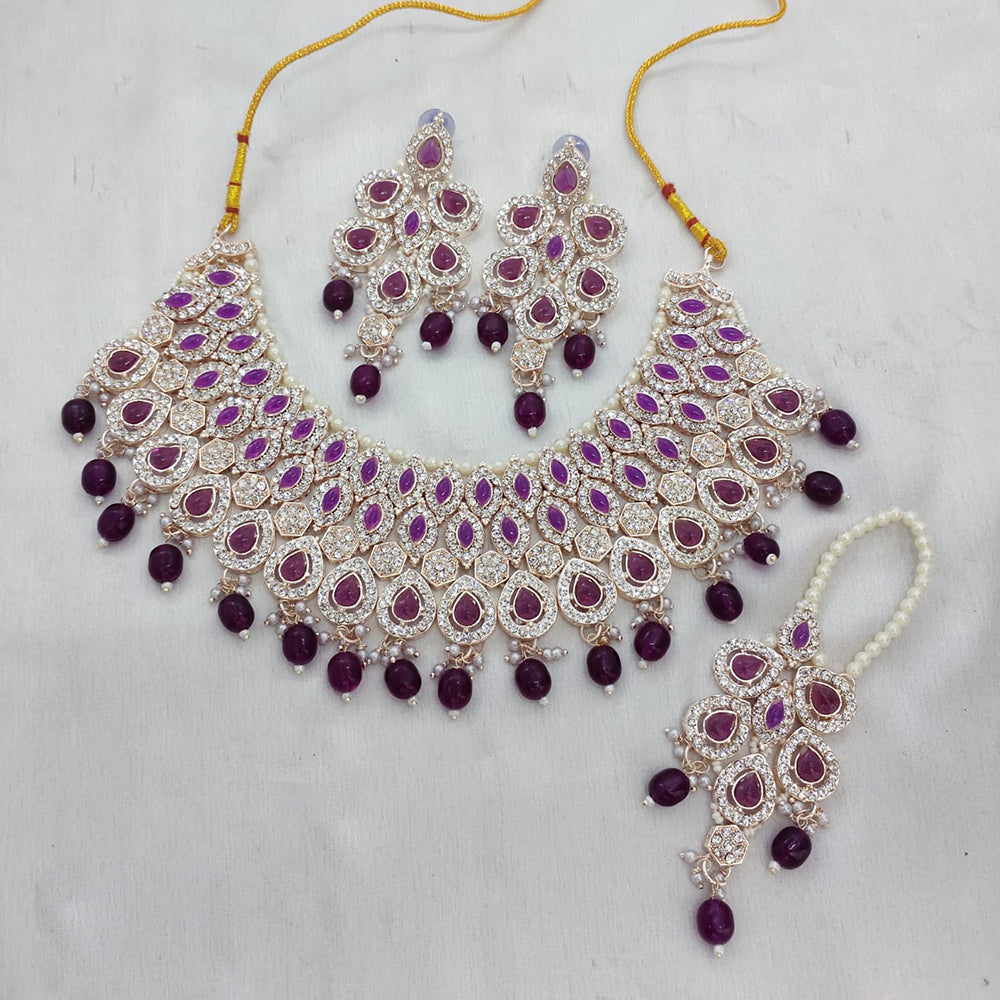 JewelMaze Silver Plated Austrian Stone And Beads Choker Necklace Set - 10573607GR