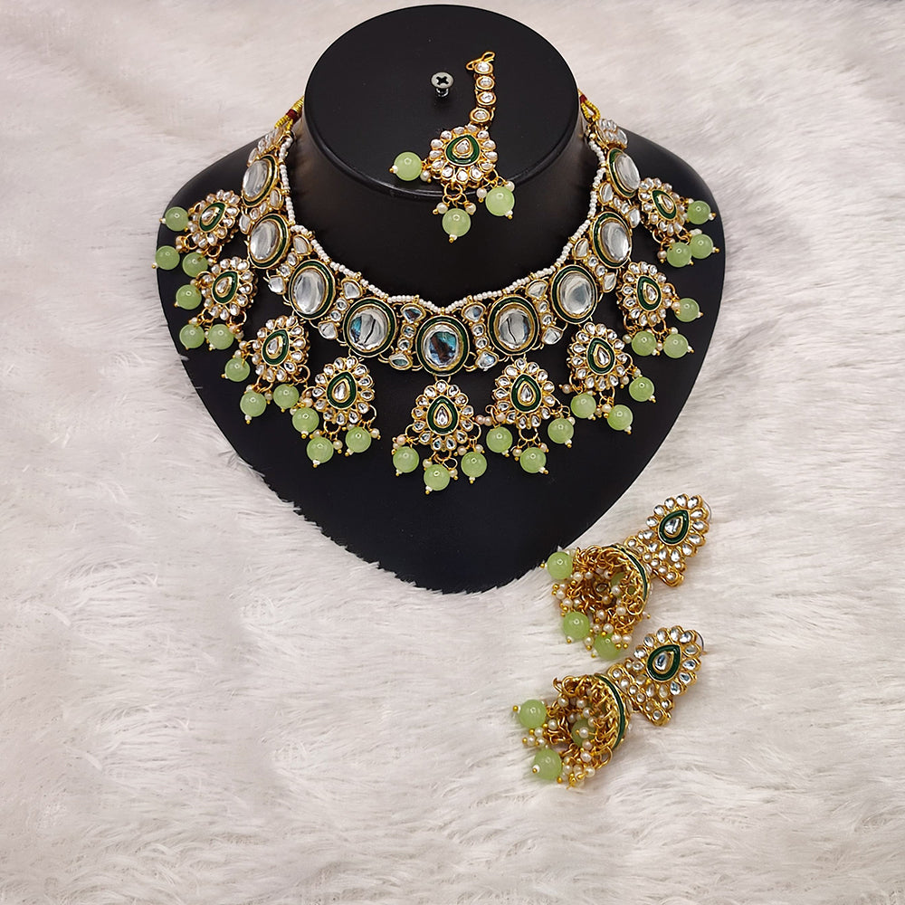 JewelMaze Gold Plated Kundan Stone And Beads Choker Necklace Set - 10573613GR