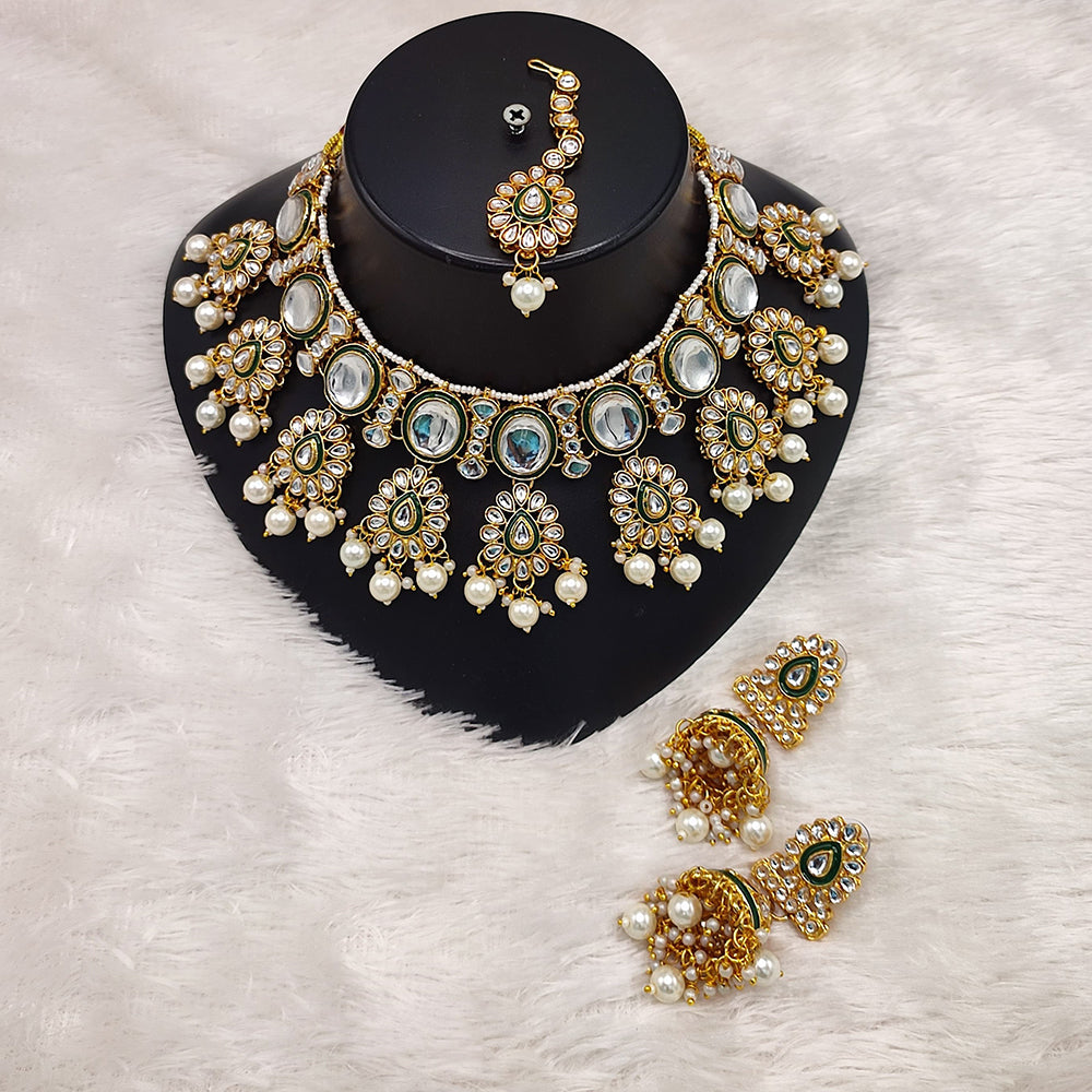 JewelMaze Gold Plated Kundan Stone And Beads Choker Necklace Set - 10573613GR