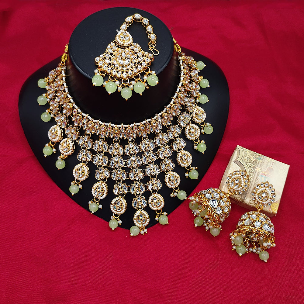 JewelMaze Gold Plated Kundan Stone And Beads Choker Necklace Set