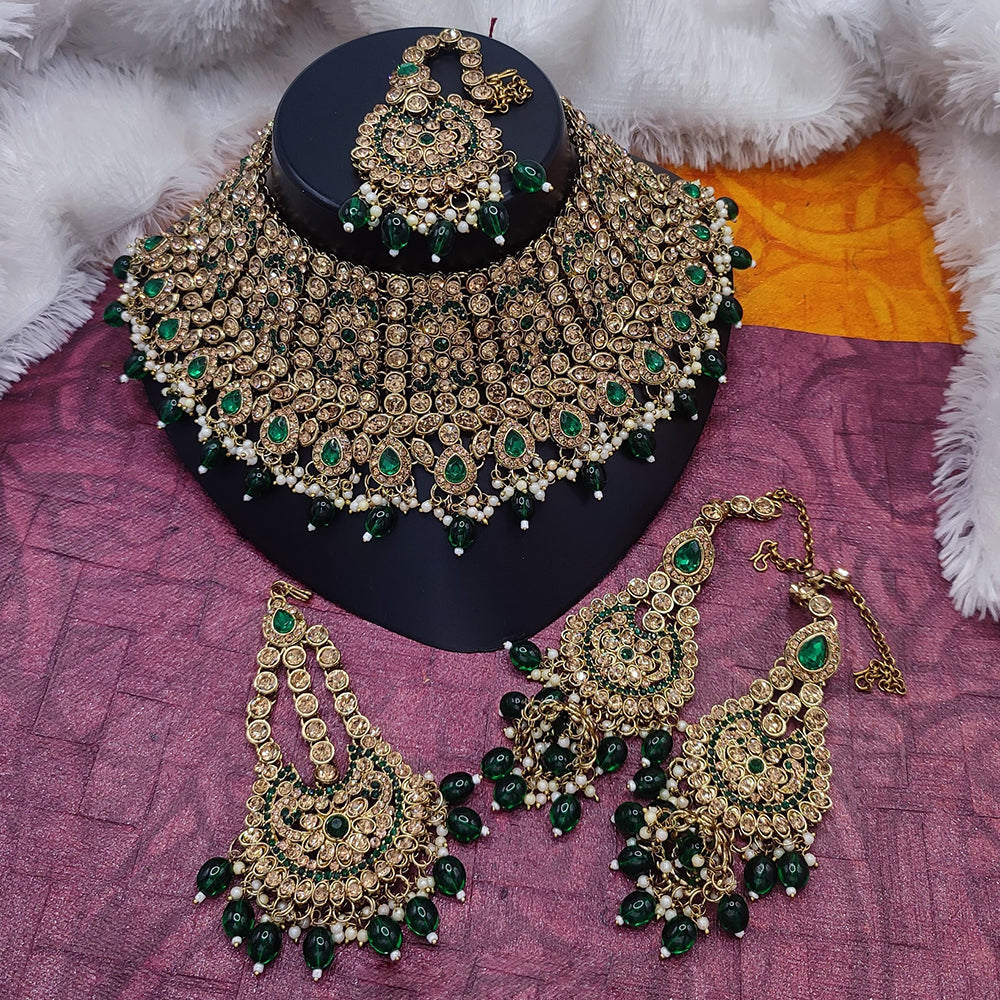 JewelMaze Gold Plated Crystal Stone And Pearls Choker Necklace Set - 10573616LC