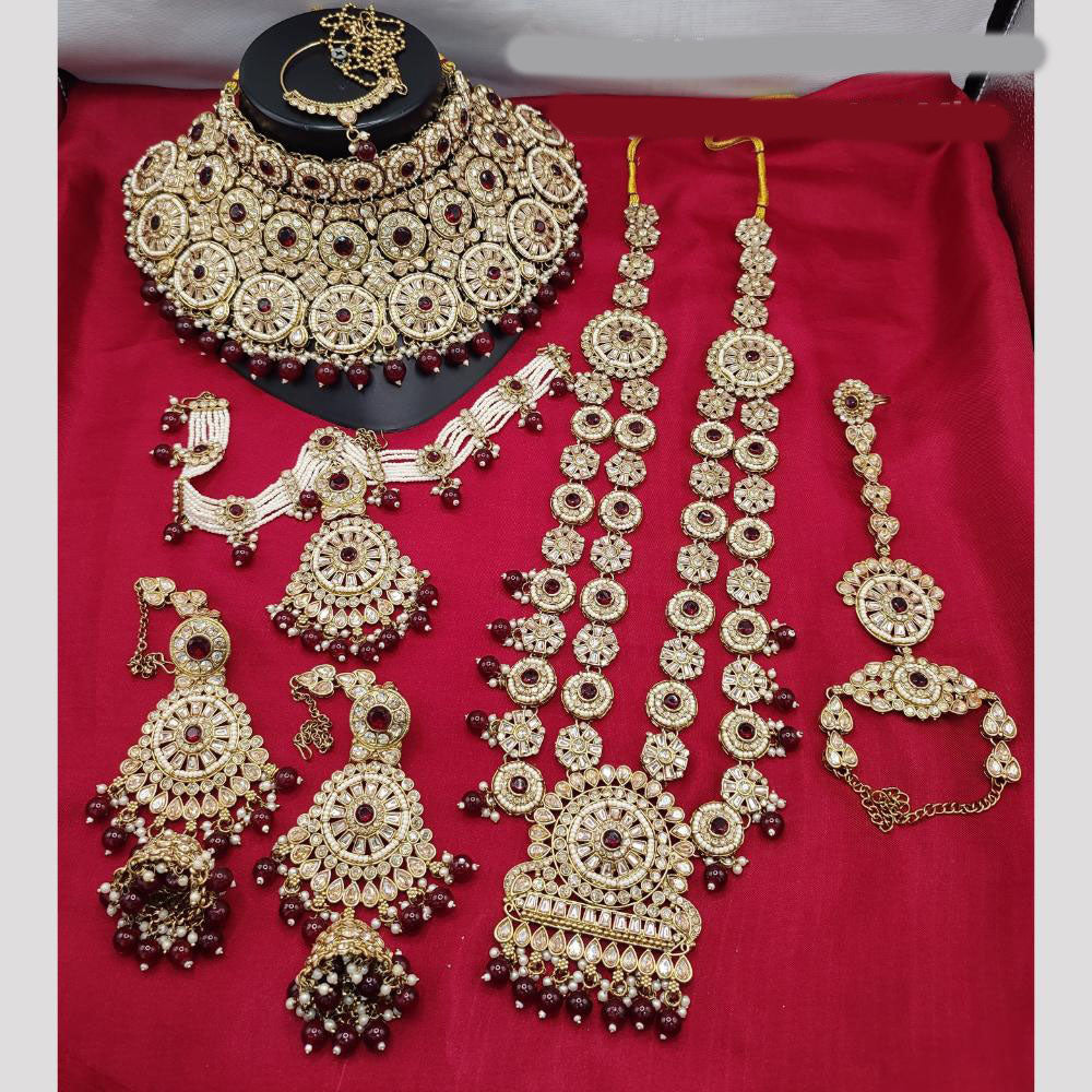 JewelMaze Gold Plated Crystal Stone And Beads Bridal Set - 10573626GR