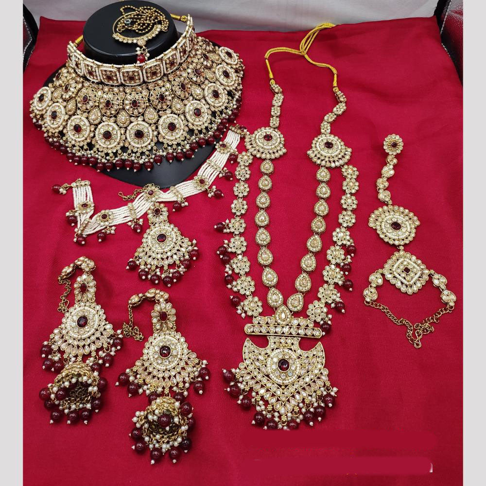 JewelMaze Gold Plated Crystal Stone And Beads Bridal Set - 10573627GR