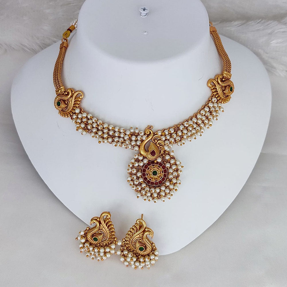 Lucentarts Gold Plated Pota Stone & Pearls Choker Necklace Set - 10573631GR