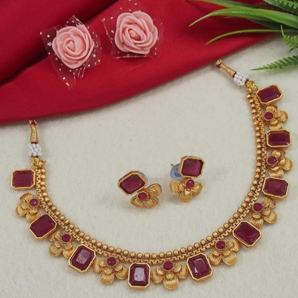 JewelMaze Gold Plated Pota Stone Choker Necklace Set - 10573634DP