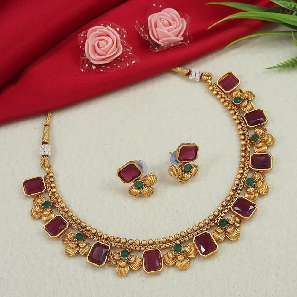 JewelMaze Gold Plated Pota Stone Choker Necklace Set - 10573634DP