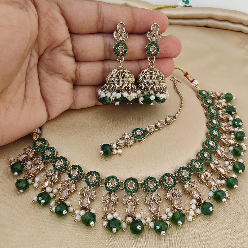 JewelMaze Gold Plated Crystal Stone And Pearls Necklace Set - 10581278GR
