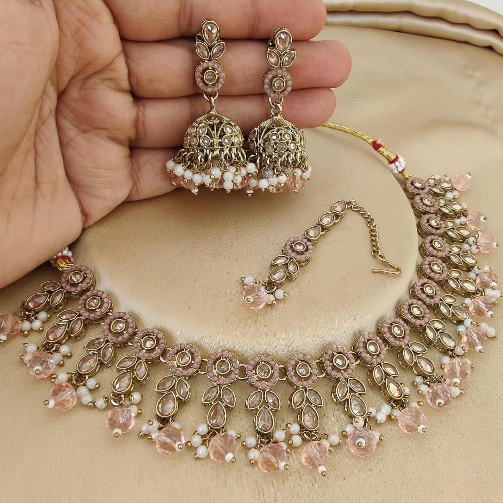 JewelMaze Gold Plated Crystal Stone And Pearls Necklace Set - 10581278GR