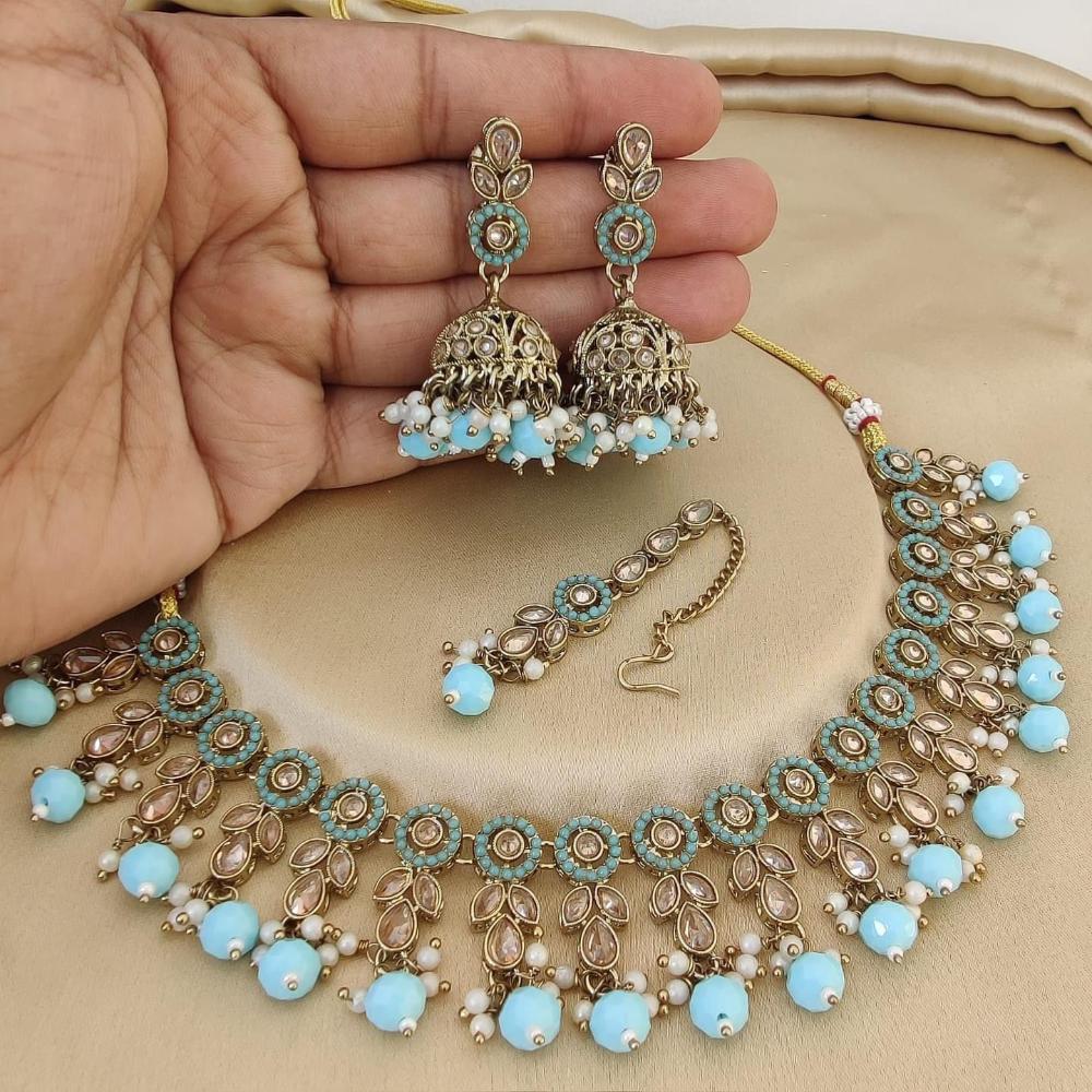 JewelMaze Gold Plated Crystal Stone And Pearls Necklace Set - 10581278GR