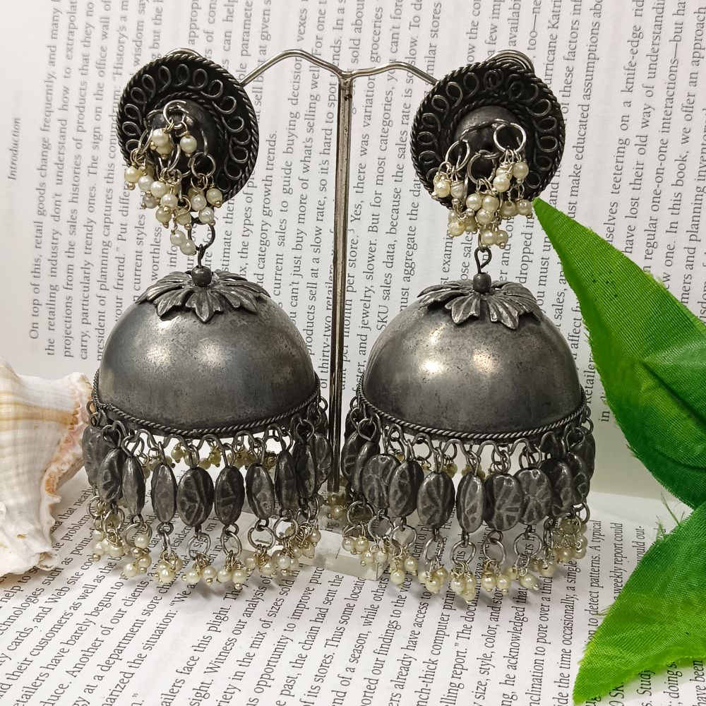 JewelMaze Oxidised Big Jhumka Earrings