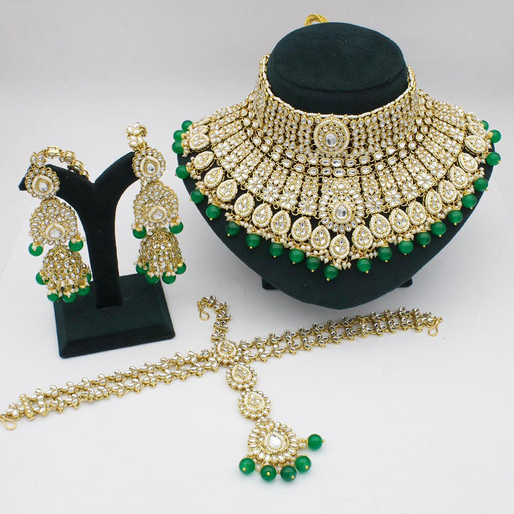 JewelMaze Gold Plated Kundan Stone And Beads Choker Necklace Set - 10731315GR